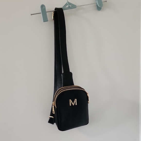 Handbags - Black Crossbody Bag with Gold Accents
